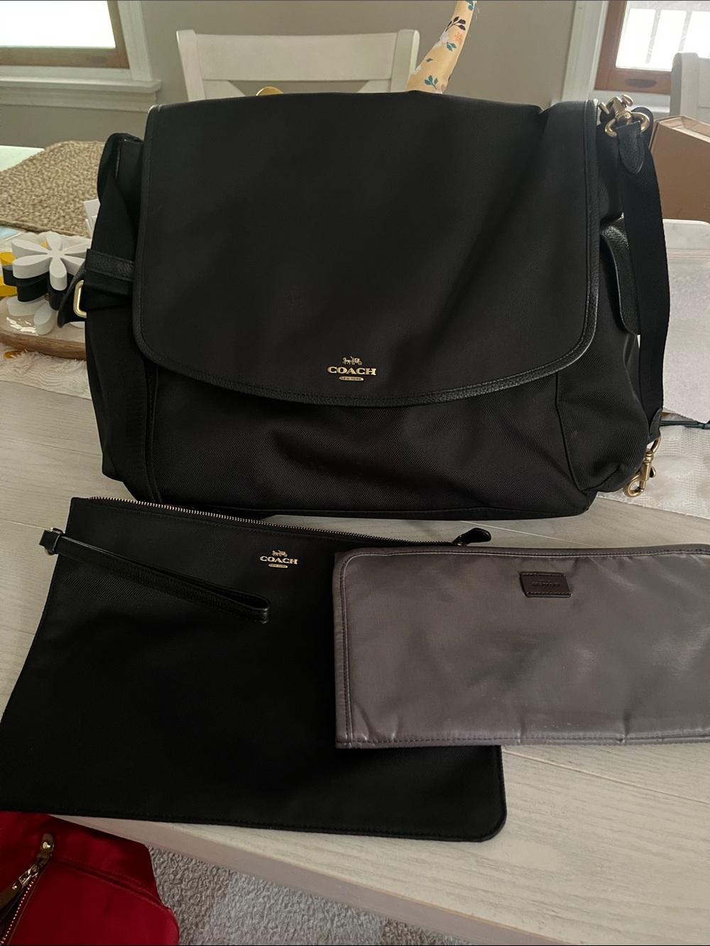 Coach Black Nylon Messenger with Matching Pouches